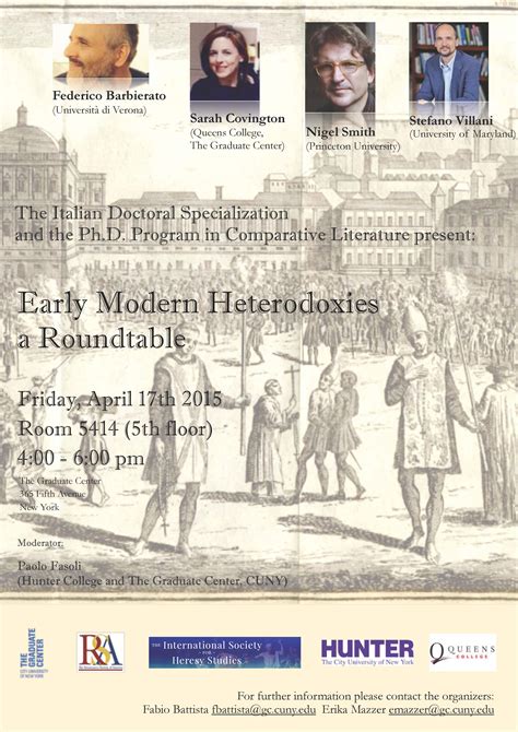 April 17 Early Modern Heterodoxies: a Roundtable. Featuring Professor ...