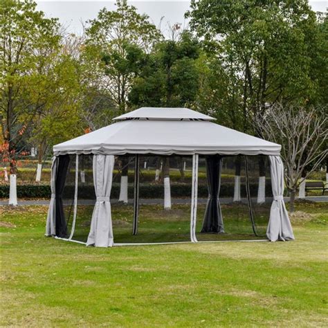 Outsunny The Pavilion Grey Metal Rectangle Permanent Gazebo with Polyester Roof - 12.8-ft x 9.5 ...