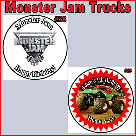 Monster Jam Trucks Birthday Stickers Round 1 Sheet Personalized ...