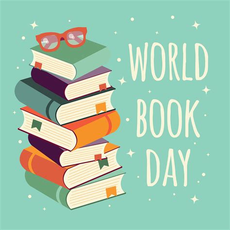 World book day, stack of books with glasses on mint background 694087 Vector Art at Vecteezy