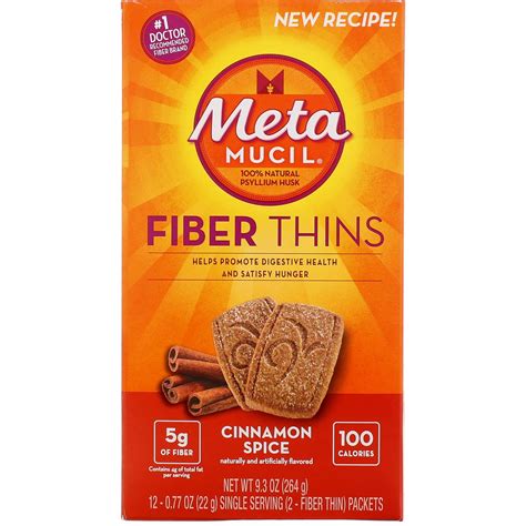 5-Pack Metamucil Fiber Thins Cinnamon - 12ct, 0.77oz per Pack