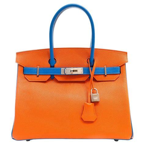 Hermès Orange and Blue Horseshoe Chevre 30 cm Birkin For Sale at ...