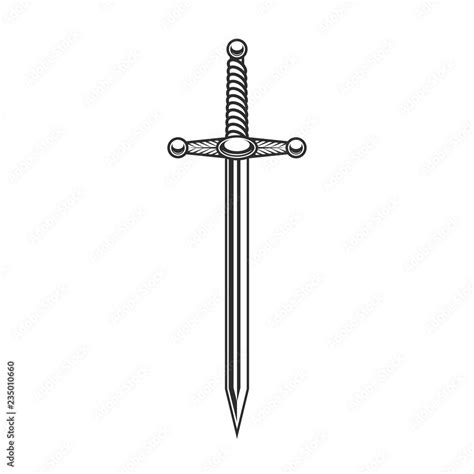 Vintage knight sword in monochrome style isolated vector illustration Stock Vector | Adobe Stock