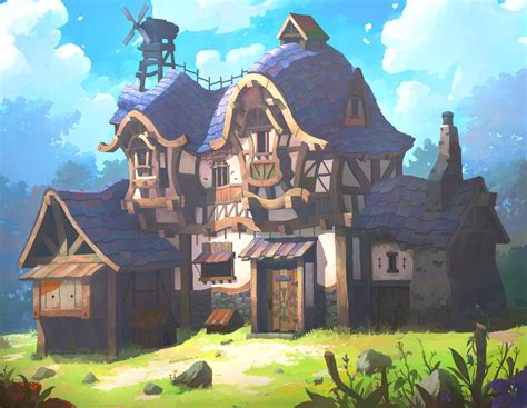 ArtStation - Purple house, OKU . | Fantasy art landscapes, Fantasy landscape, House illustration