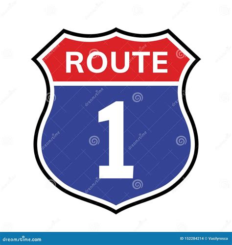 1 Route Sign Icon. Vector Road 1 Highway Interstate American Freeway Us California Route Symbol ...