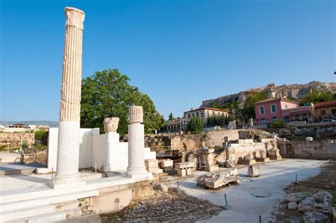 Roman Agora Ruins an the Acropolis of Athens on the Background in Athens.Greece. Stock Photo ...