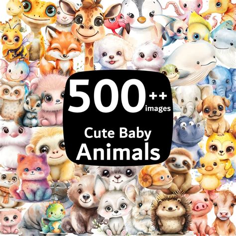 500 Watercolor Cute Baby Animals Clipart, PNG Clipart, High-resolution ...