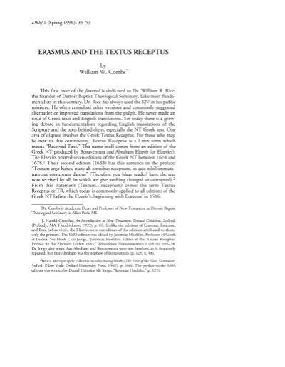 Erasmus and the Textus Receptus - Detroit Baptist Theological ...