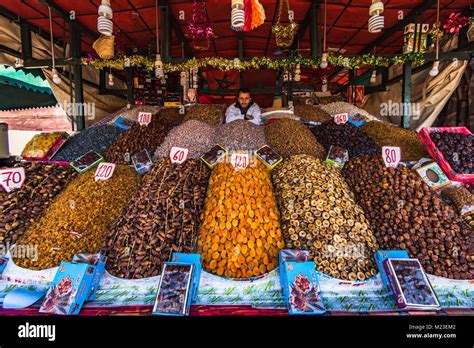 Marrakech,Morocco - January 2018: Street food stall with fruits in ...