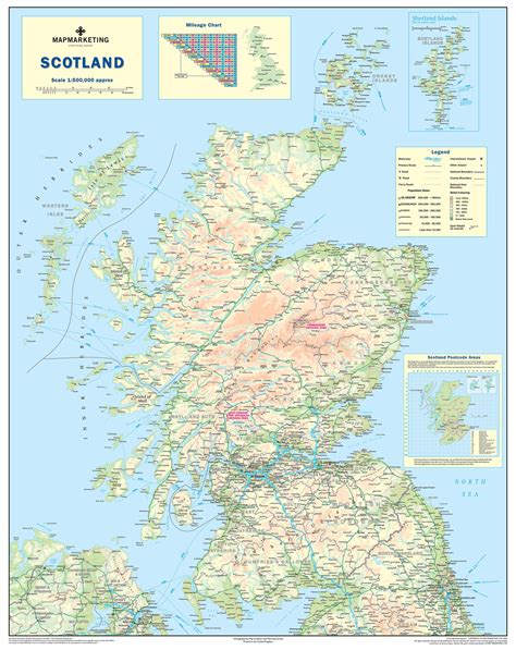 Scotland Road Map - Laminated Wall Map of Scotland