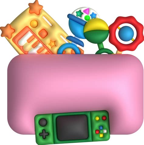 Kids toys box baby container with toyshop rattles game pad ,piano keyboard set illustration ...