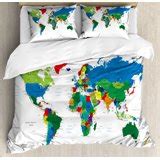 World Map Duvet Cover Set Queen Size, Colorful Political Map Borders Between Countries Different ...