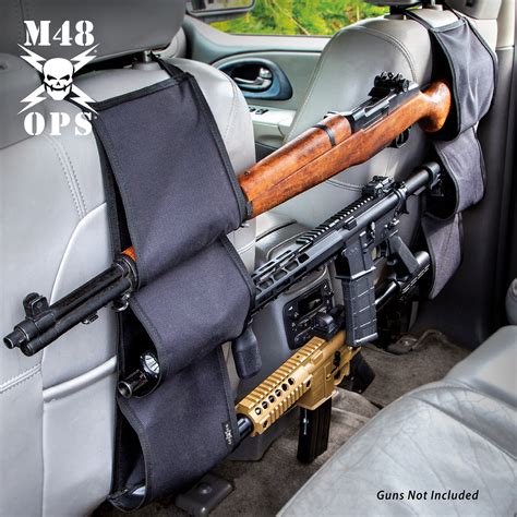 M48 Back Seat Gun Rack - Nylon Canvas Construction, Interior Padding, Bungee Cords, Holds Three ...