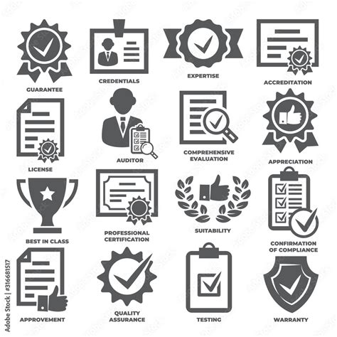 Approvement and accreditation icons set on white background Stock Vector | Adobe Stock