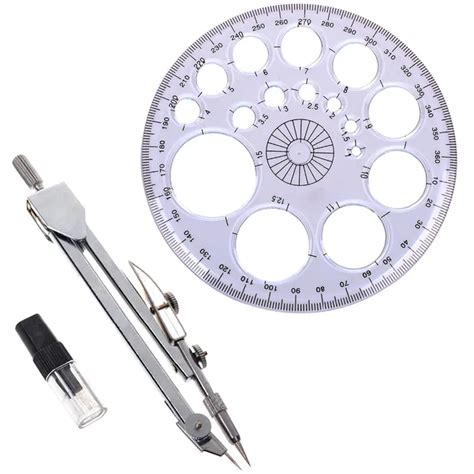 1pcs 360 Degree Protractor Circle Master Template +1pc Student Drafting Compass Geometry Drawing ...