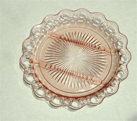 Pink Depression Glass Divided Platter Plate Vintage Collectible Platter ...