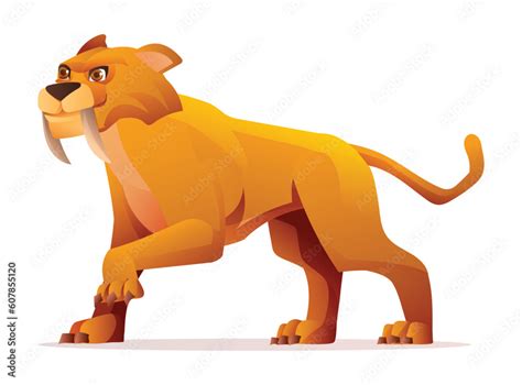 Saber tooth tiger cartoon illustration isolated on white background ...