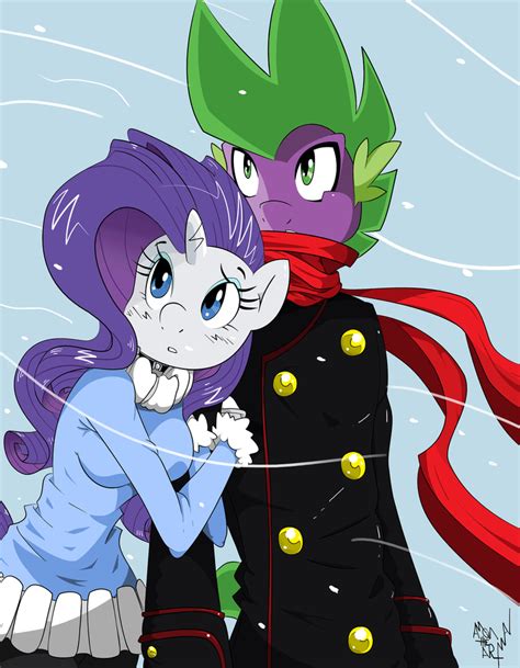 Spike and Rarity - It's cold out by AmostheArtman on DeviantArt