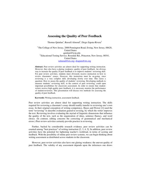 (PDF) Assessing the Quality of Peer Feedback