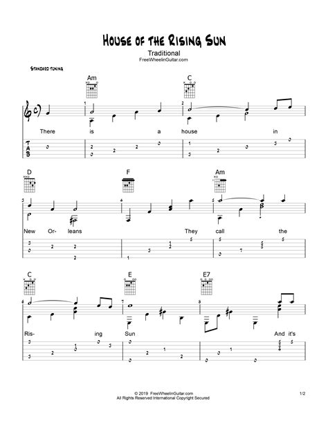 House of the Rising Sun - Solo Guitar Tab | FreeWheelinGuitar.com