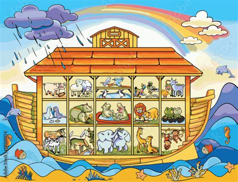 The Noah's Ark. Sixteen pairs of animals. Stock Illustration | Adobe Stock