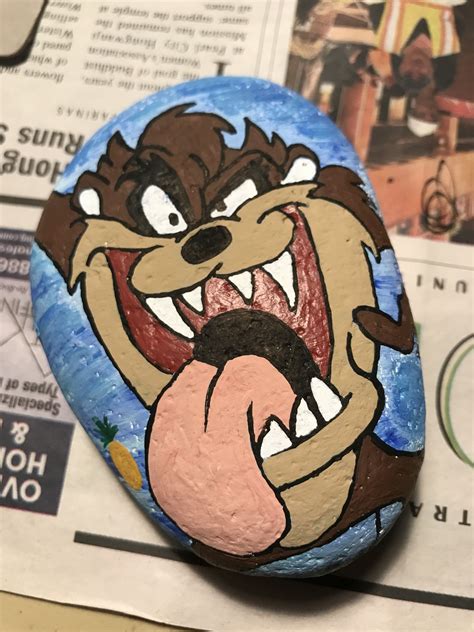 Taz Painted Rocks Kids, Cartoon Painting, Taz, Rock Crafts, Rock Art ...