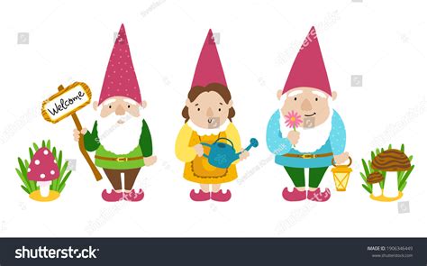 Garden Gnomes Set Collection Three Cartoon Stock Vector (Royalty Free ...