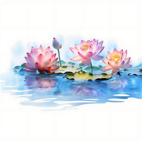 Premium Photo | Watercolor of Lotus Pond Lotus Flowers in Water Pinks Greens and Blues Lot 2D ...