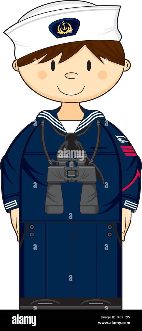 Cute Cartoon Navy Sailor with Binoculars Vector Illustration Stock Vector Image & Art - Alamy