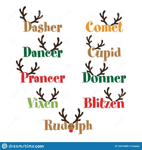 Santa`s Reindeer names stock vector. Illustration of cupid - 134124856 ...