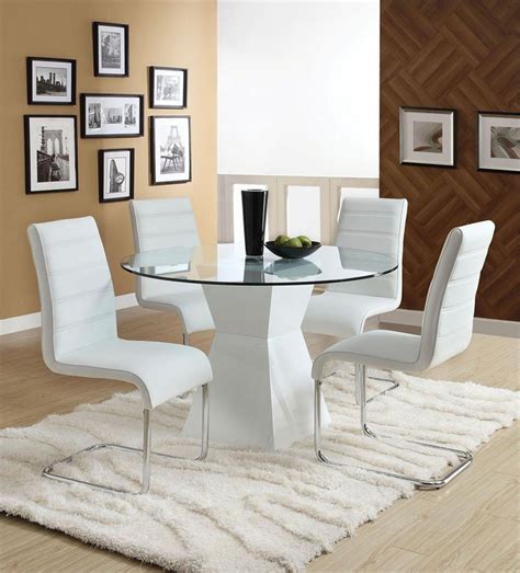 45" Lynelle White Round Glass Top Dining Table with White Base