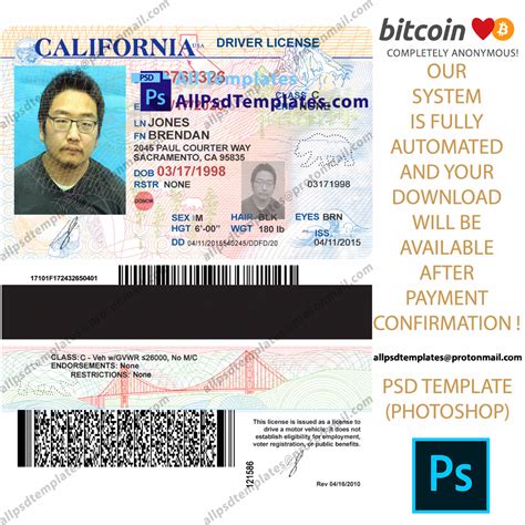 California Drivers License Template Editable Free