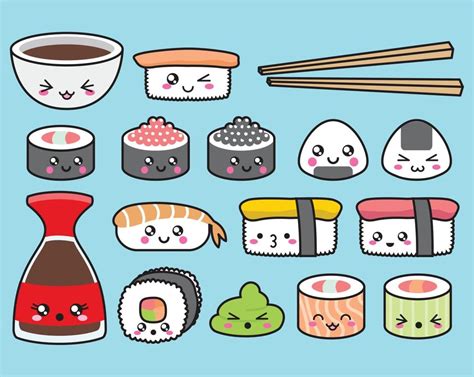 Premium Vector Clipart Kawaii Sushi Clipart Kawaii Sushi Clip Art Set High Quality Vectors ...