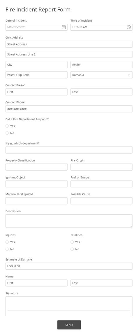 Fire Incident Report Form Template | 123FormBuilder