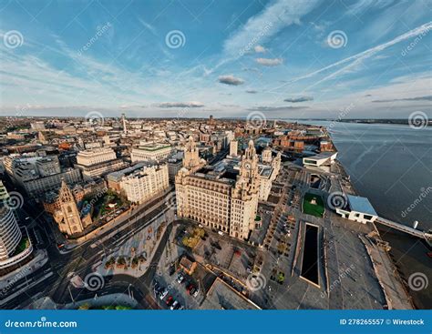 Aerial View of Liverpool City Skyline at Sunset, the United Kingdom ...