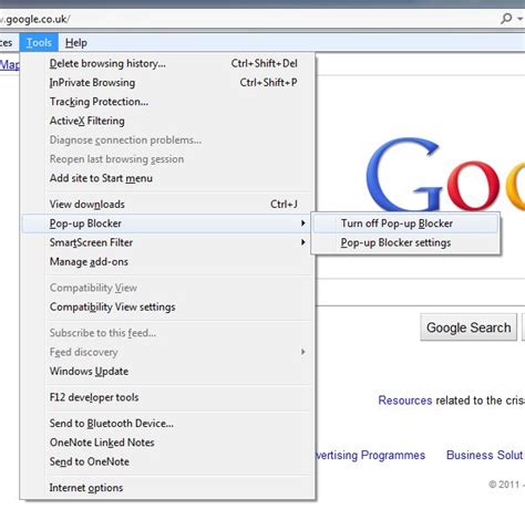 Turn Off Pop up Blocker in Internet Explorer 9 IE9 And IE10