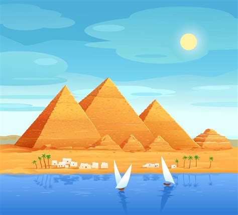 The pyramids of Egypt. Egyptian pyramids on the river. The Cheops Pyramid in Cairo, in Giza ...