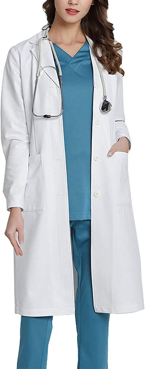 WWOO Women's Professional Lab Coat White Doctor Workwear Scrub Uniforms ...