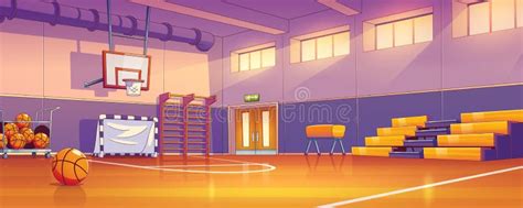 Empty School Gym with Sports Equipment Stock Vector - Illustration of ...