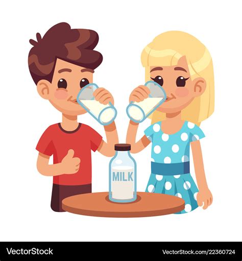 Kids drink milk cartoon children boy and girl Vector Image