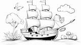 Coloring Book Page Of A pirate Ship Adventure On The high seas With  sketch template
