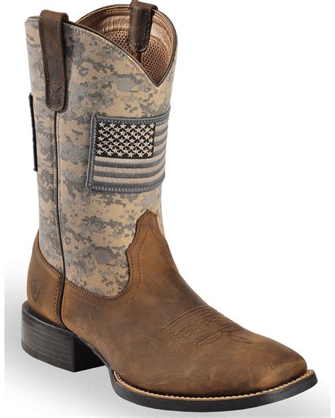 Ariat Men's Distressed Brown Sage Camo Sport Patriot Western Boots - Square Toe | Boot Barn