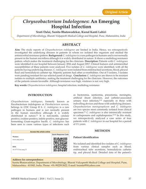 (PDF) Chryseobacterium indologenes: An Emerging Hospital Infection