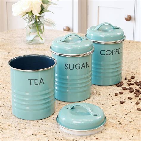 vintage blue tea coffee & sugar canister set by dibor ...