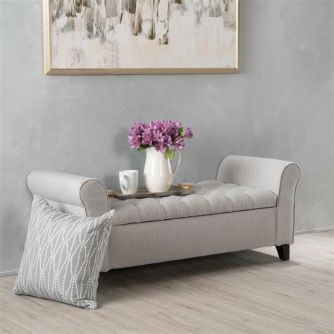 Lamara Contemporary Rolled Arm Fabric Storage Ottoman Bench, Light Gray and Dark Brown - Walmart ...