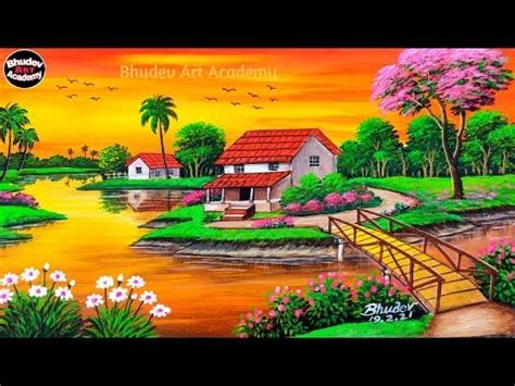 Beautiful Indian Village Scenery Drawing|Easy Indian Village Scenery ...