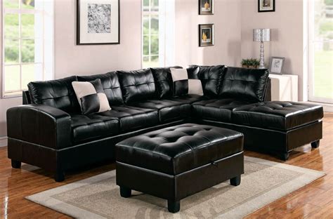 15 The Best Black Leather Sectionals with Ottoman