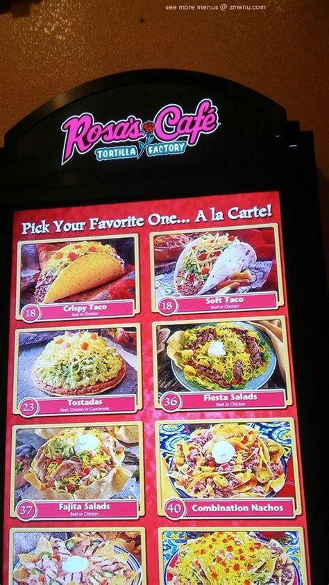 Menu at Rosa's Cafe & Tortilla Factory, Temecula