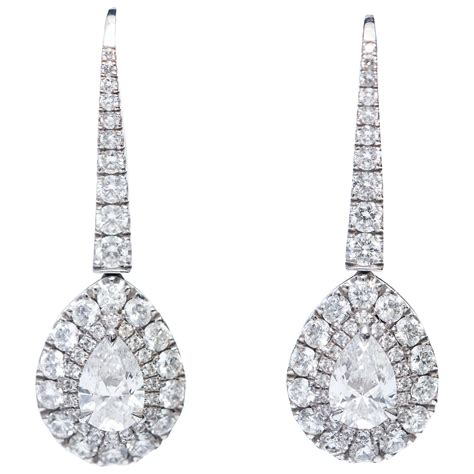 Pear Shaped Diamond Platinum Drop Earrings at 1stDibs