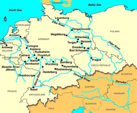 European River Map. Rhine, Mosel and Elbe Rivers | Places Europe ...